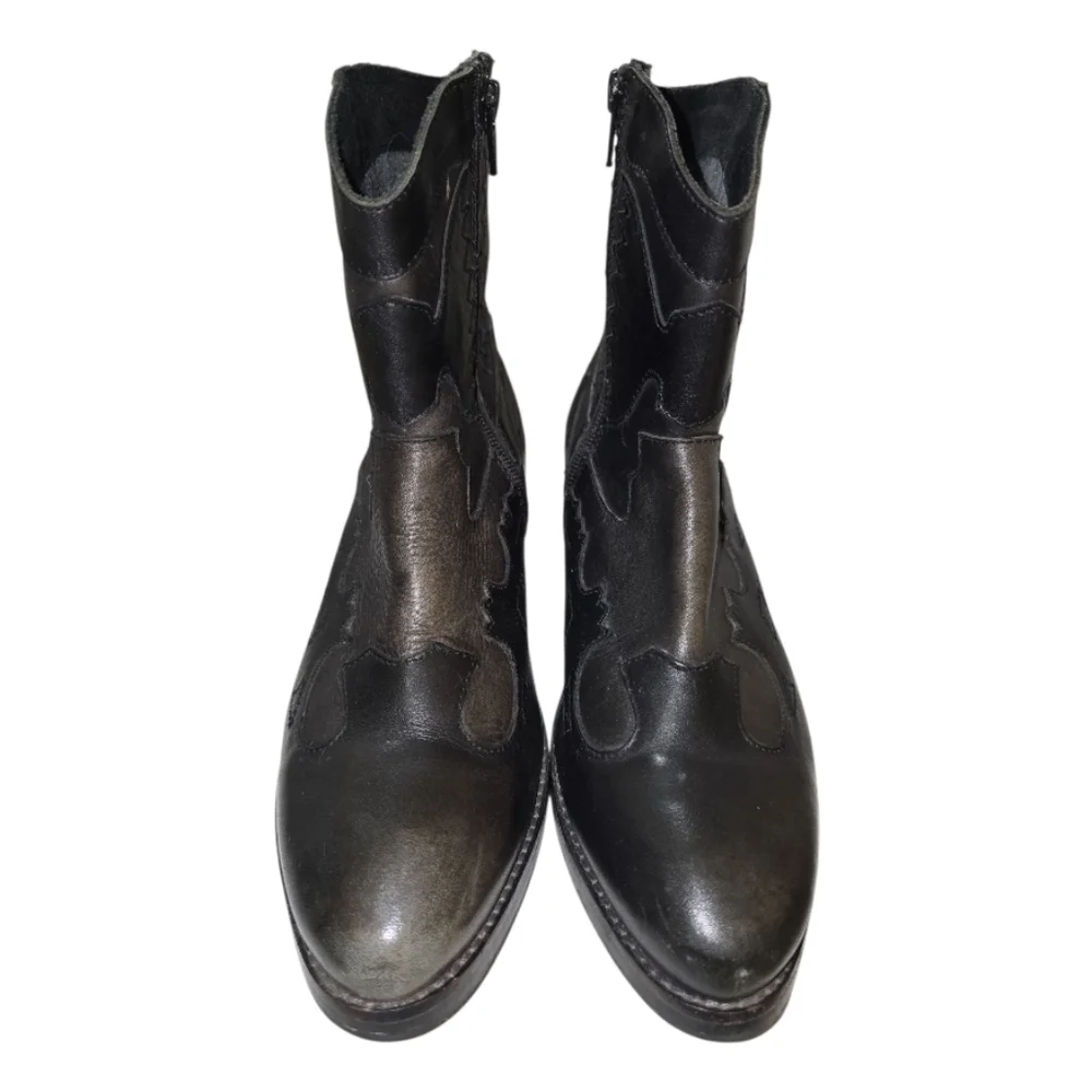 Sketchers Small Town Leather Western Ankle Boots 8 Burnish Toe Black Comfort - Picture 3 of 8